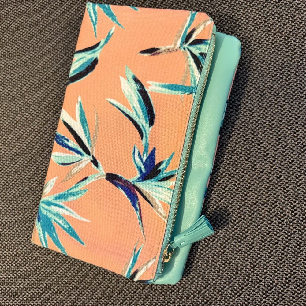 Rachel Pally Coral and Teal Leaf Print ReversibleClutch